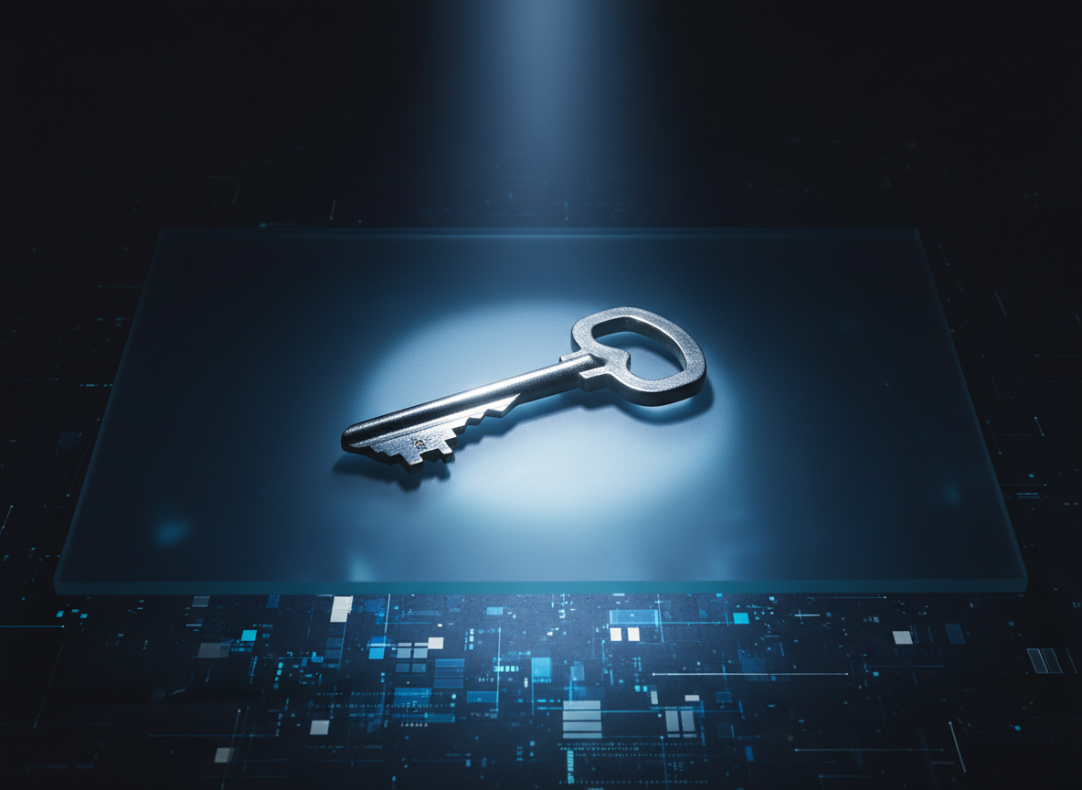 Conceptual key on glass surface